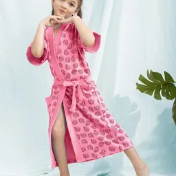 LacyLook Kids Pink Printed Terry Cotton Bath Robe-47