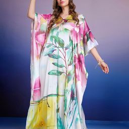 LABEL AARNA Women Floral Printed Kimono Sleeve Satin Kaftan Maxi Dress-image-63