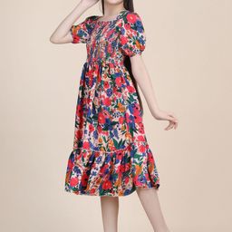 YK Girls Floral Printed Puff Sleeve Fit & Flare Dress-picture-14