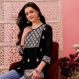 ADA Ethnic Motifs Embroidered Chikankari Chikankari Kurti-image-63