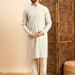 SWAGG INDIA Floral Embroidered Mandarin Collar Straight Kurta-28