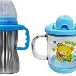 Baby Stainless Steel 2 in 1 Sipper and Feeding Bottle with BPA Free Unbreakable Sipper Cup - 290 ml-image-26