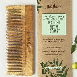 Nat Habit Set of 2 Oil Treated Kacchi Neem Comb - Large Size Wide Tooth & Fine Tooth image 2
