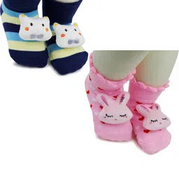 NESKA MODA Kids-Unisex Set Of 2 Ankle Length Cotton Socks-33