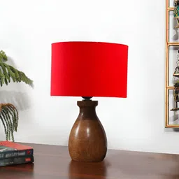 Devansh Red Wood Traditional Cylindrical Shaped Table Lamp-29