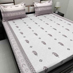 Pure Decor Royal Passion Pink Ethnic 300 TC Pure Cotton Queen Bedsheet & 2 Pillow Covers-image-101