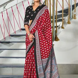 Anouk Ethnic Motifs Printed Pure Cotton Ikat Saree-image-64