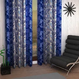 270 cm (9 ft) Polyester Semi Transparent Long Door Curtain (Pack Of 2) (Printed, Blue)-image-70