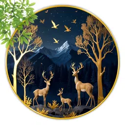 SAF Blue & Gold-Toned 1 Piece Wood Birds and Animals Wall Paintings-image-52