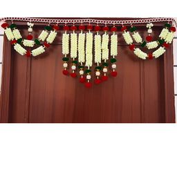 SATVIK CREATIONS Red & White Pom Pom Thoran Festive Decor-image-85