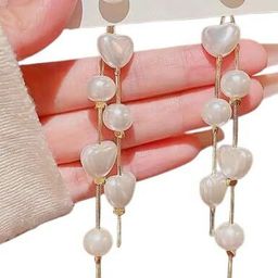 CIKIT Pearls Beaded Tasselled Heart Shaped Drop Earrings-image-78