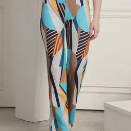 Metronaut Women Abstract Printed Relaxed High-Rise Flared Bootcut Cotton Trousers-image-37