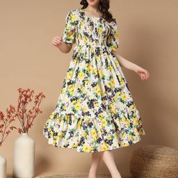 OTABU Floral Print Crepe A-Line Midi Dress-image-19