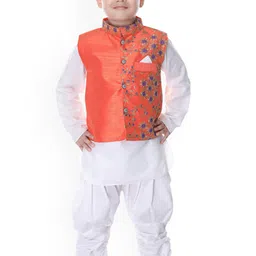 BAESD Boys Mandarin Collar Sequinned Straight Kurta With Churidar & Nehru Jacket-image-11
