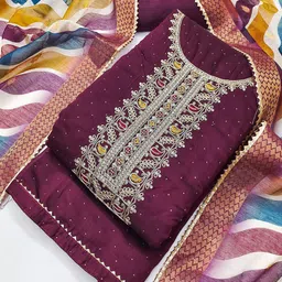 Riti Floral Embroidered Zari Work Unstitched Dress Material-image-59