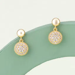 Kushal's Fashion Jewellery Gold-Plated Zircon Stone Studded Circular Drop Earrings-26