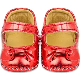 Neska Moda 0 To 6 Months Newborn Baby Girls Belly Shoe Fancy Partywear Floral Baby Sandal Booties (Toe to Heel Length - 11 cm, Red)-image-5