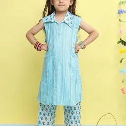 Here&Now X Kinder Kids Girls Striped Printed Aline Regular Kurta with Palazzos-image-89
