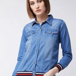 BAESD Women Washed Denim Jacket with Patchwork-image-81
