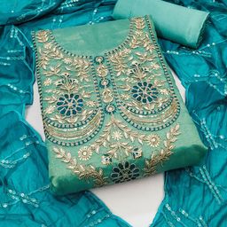 HERE&NOW Floral Embroidered Thread Work Unstitched Dress Material-picture-42