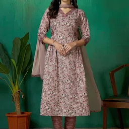 AMRUTVARSHA CREATION Women Floral Printed Regular Gotta Patti Pure Cotton Kurta with Trousers & With Dupatta-9