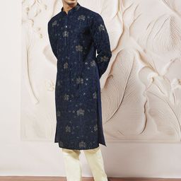 VASTRAMAY Men Ethnic Motifs Embroidered Regular Sequinned Kurta with Trousers-14