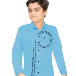 BAESD Boys Classic Regular Fit Spread Collar Typography Printed Cotton Casual Shirt-image-22