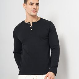 Genoa Men Solid Henley Neck Cotton T-shirt-image-2