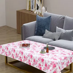 LooMantha White Floral Waterproof Plastic 4-Seater Table Cover-35