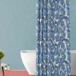 ArtzFolio White & Blue Tropical Printed Waterproof Shower Curtain-image-89