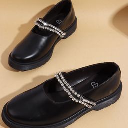 THE WHITE POLE Women Slip-On Round Toe Loafers with Western - Embellished-picture-34