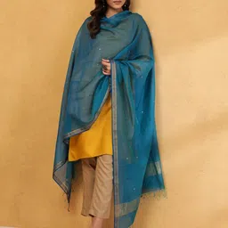 Fabindia Floral Woven Design Zari Chanderi Cotton Silk Dupatta-picture-7
