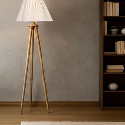Devansh Off White & Brown Wooden & Cotton Frustum Shaped Floor Lamp-picture-28