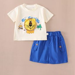 Hopscotch Boys Printed 3D Lion Applique T-shirt with Shorts-picture-13