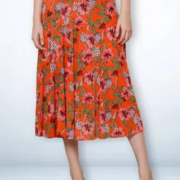 Jinfo Floral Printed Flared Midi Skirt With Inner Shorts-picture-18