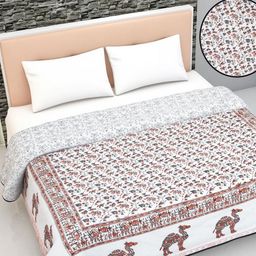 Jaipur Dohar Orange & Beige Floral AC Room 150 GSM Double Bed Dohar-image-98