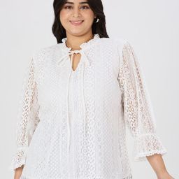 Style Quotient Plus Size Women Self Design Tie-Up Neck Puff Sleeve Cotton Top-picture-22