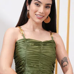 Tokyo Talkies Sleeveless Shoulder Straps Ruched Croptop With Chain Straps Tank Top-image-59
