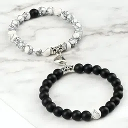 Teeragaj Set Of 2 Stainless Steel Artificial Beaded Elasticated Bracelets-0