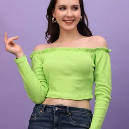 Moda Rapido Off-Shoulder Cotton Bardot Crop Top-image-16