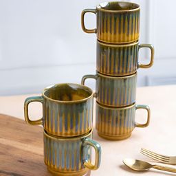 VarEesha Mustard & Grey Printed Ceramic Glossy Cups Set of Cups and Mugs-image-55