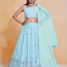 ODETTE Embroidered Thread Work Semi-Stitched Lehenga & Unstitched Blouse With Dupatta-picture-23
