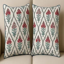 Myntra Elegant Homes Red & White 2 Pieces Floral Printed Cotton Square Cushion Covers-54