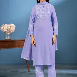 Laxmipati Women Floral Embroidered Cotton Kurta with Trousers & Dupatta-image-73