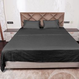 AJISH Grey Striped 300 TC Queen Bedsheet with 2 Pillow Covers-image-89
