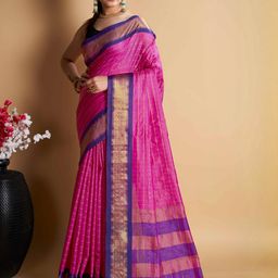 VARNI FABRICS Checked Woven Design Zari Saree-image-58