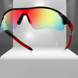 LEGEND EYEWEAR Unisex Mirrored Lens & Black Shield Sunglasses with-image-47