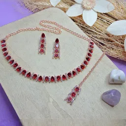 VATSALYA creation Alloy Gold- plated Maroon Jewellery Set-image-95