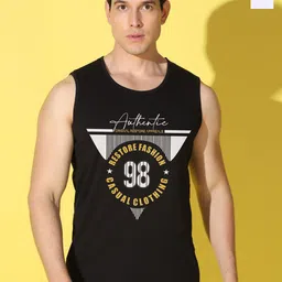WOOSTRO Pack Of 2 Printed Super Combed Cotton Gym Vests VWS26(98 BLACK)(PLAIN WHITE)-9