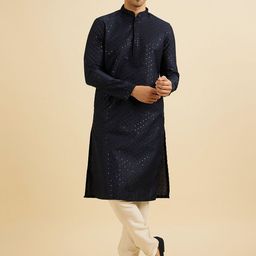 Manyavar Ethnic Motifs Embroidered Mandarin Collar Sequined Kurta With Pyjamas-picture-24